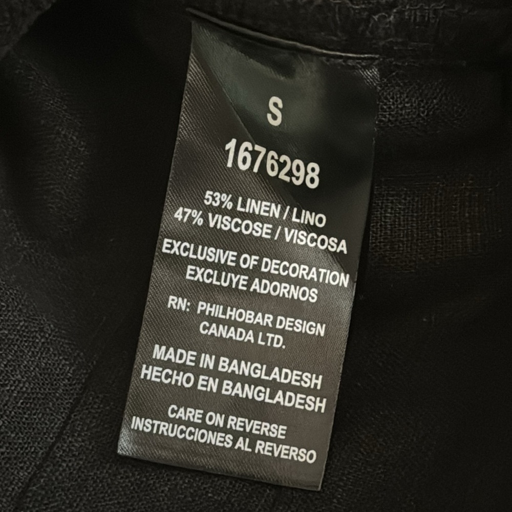 Nicole Miller Black Linen Dress V-Neck Short Sleeve Size S Mini MidiCasual Work‎ - Picture 7 of 8